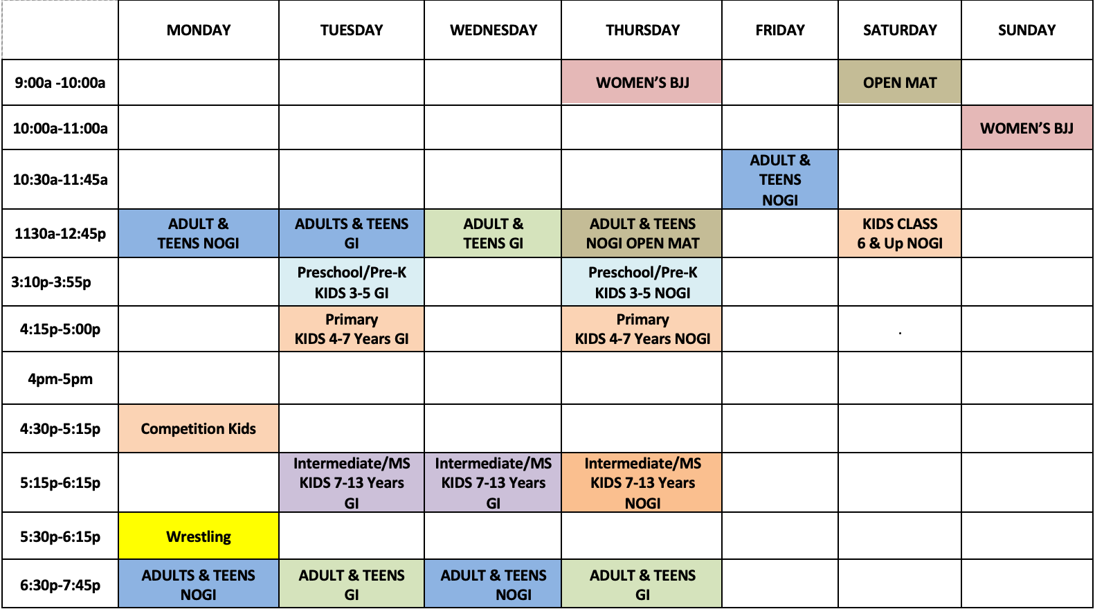 Class Schedule